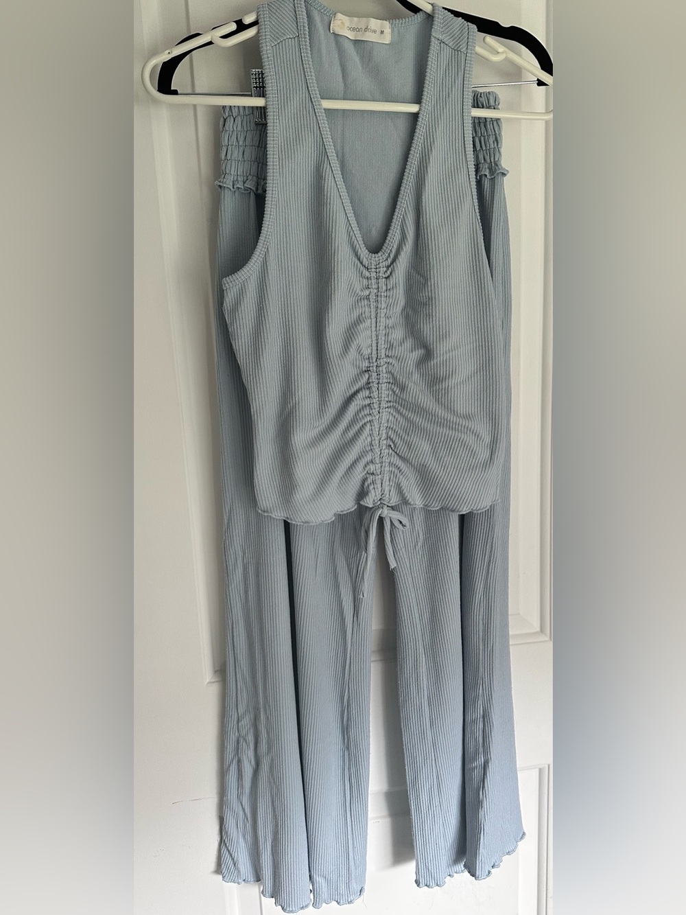 Ocean Drive Pale Blue Ruched Drawstring Tank Pants Set Matching Set Medium M